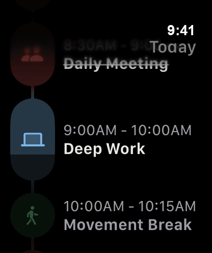 Tempus on Apple Watch, showing what's next on your wrist
